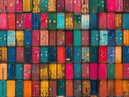 Colorful Stacked Shipping Containers in Freight Cargo Yard for Logistics and Transportation