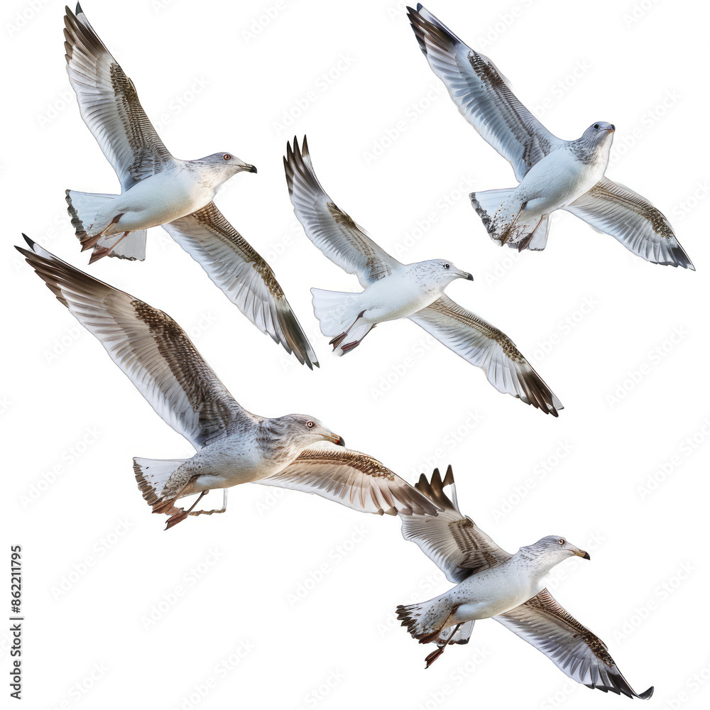 Obraz premium A flock of seagulls flying in a V formation