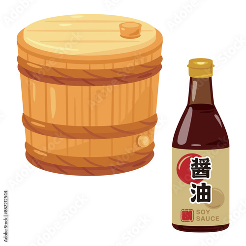 醤油樽と醤油の入った瓶