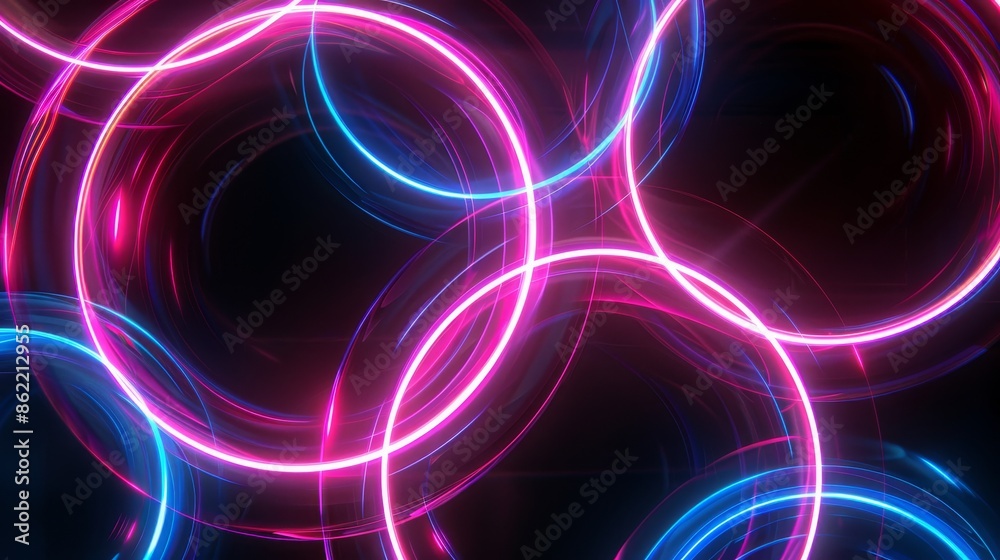 Abstract Neon Light Circles in Pink and Blue on Black Background Abstract Neon Light Circles in Pink and Blue on Black Background