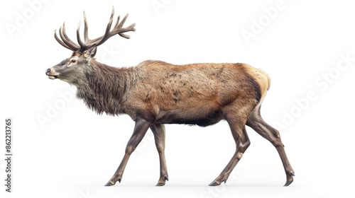 Wallpaper Mural Majestic red deer with antlers walking in glade on white background Torontodigital.ca