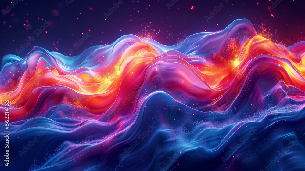 Abstract vibrant waves of neon colors in motion, digital art Abstract vibrant waves of neon colors in motion, digital art