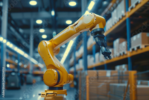 Big future technology machines working in warehouse