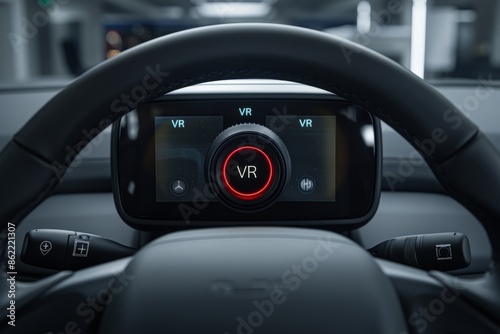 Close Up of VR Dashboard in Modern Car with High Tech Interface