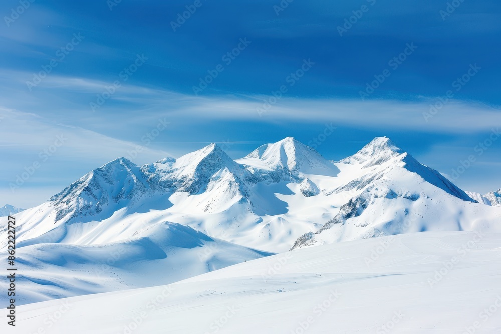 Pristine snow-covered mountain peaks under a clear blue sky, showcasing breathtaking winter scenery and natural beauty. Pristine snow-covered mountain peaks under a clear blue sky, showcasing breathtaking winter scenery and natural beauty.