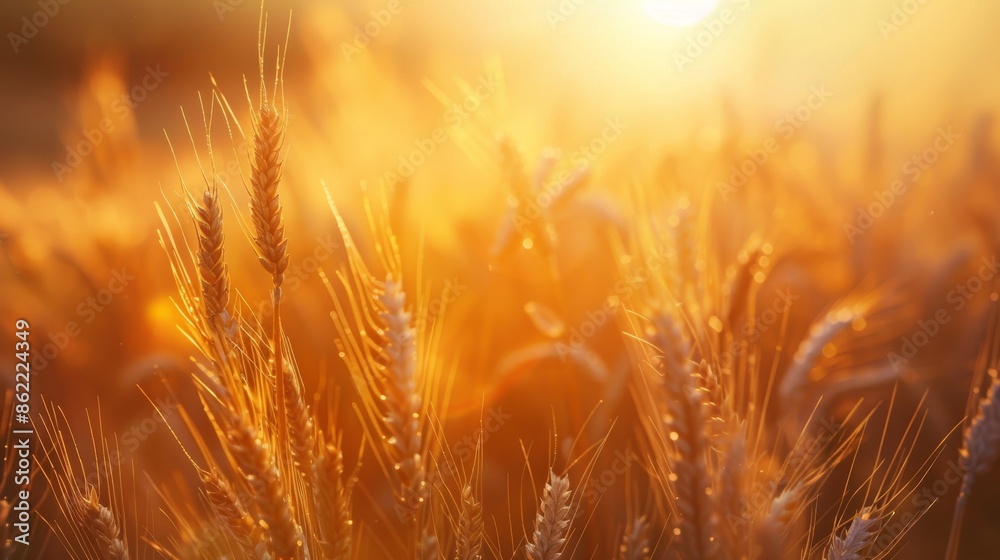 Wheat field at golden hour, sunlight illuminating the crops Wheat field at golden hour, sunlight illuminating the crops