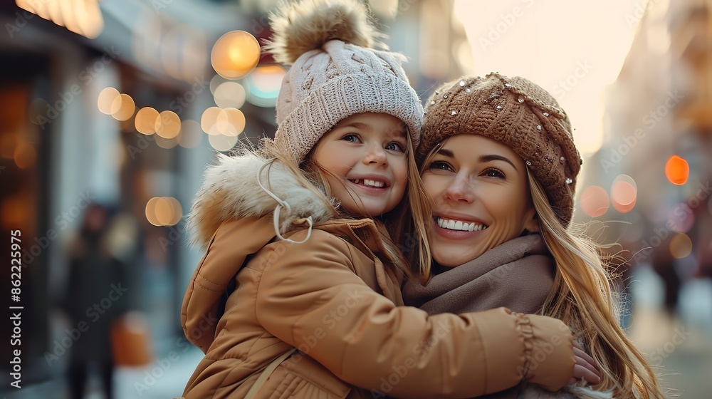 Obraz premium Cheerful Mother and Daughter Enjoy Shopping Day