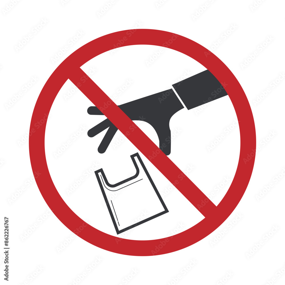 Isolated prohibition sign of do not litter, hand throw a plastic bag for keep clean label sign Isolated prohibition sign of do not litter, hand throw a plastic bag for keep clean label sign