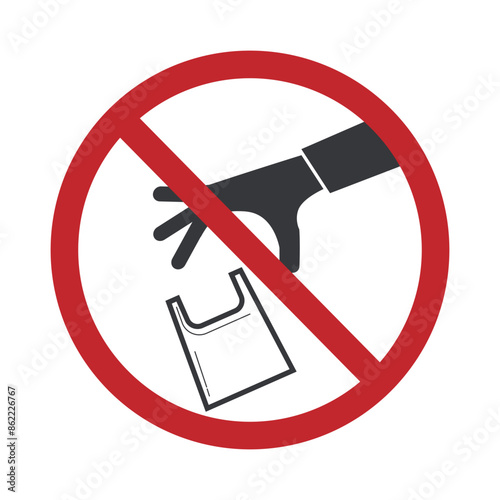 Isolated prohibition sign of do not litter, hand throw a plastic bag for keep clean label sign