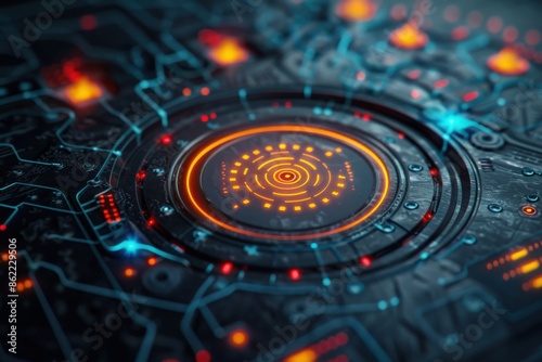 Wallpaper Mural Futuristic technology circuit board with glowing lights and intricate patterns, representing advanced digital technology and high-tech design. Torontodigital.ca