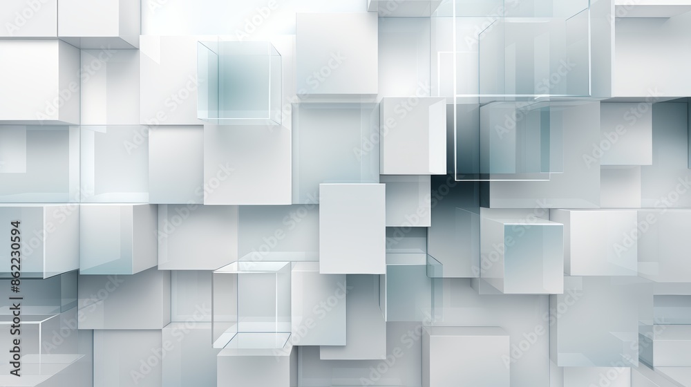 Abstract geometric pattern of white and translucent cubes. Modern, minimal design. Abstract geometric pattern of white and translucent cubes. Modern, minimal design.