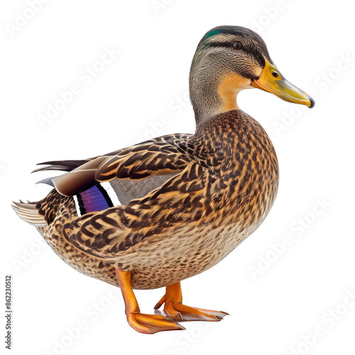 A duck is standing on a white background