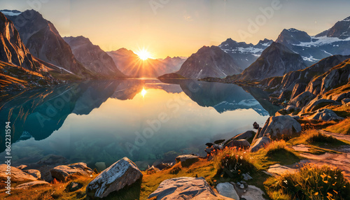 Fototapeta Naklejka Na Ścianę i Meble -  Lever de soleil sur un lac de montagne