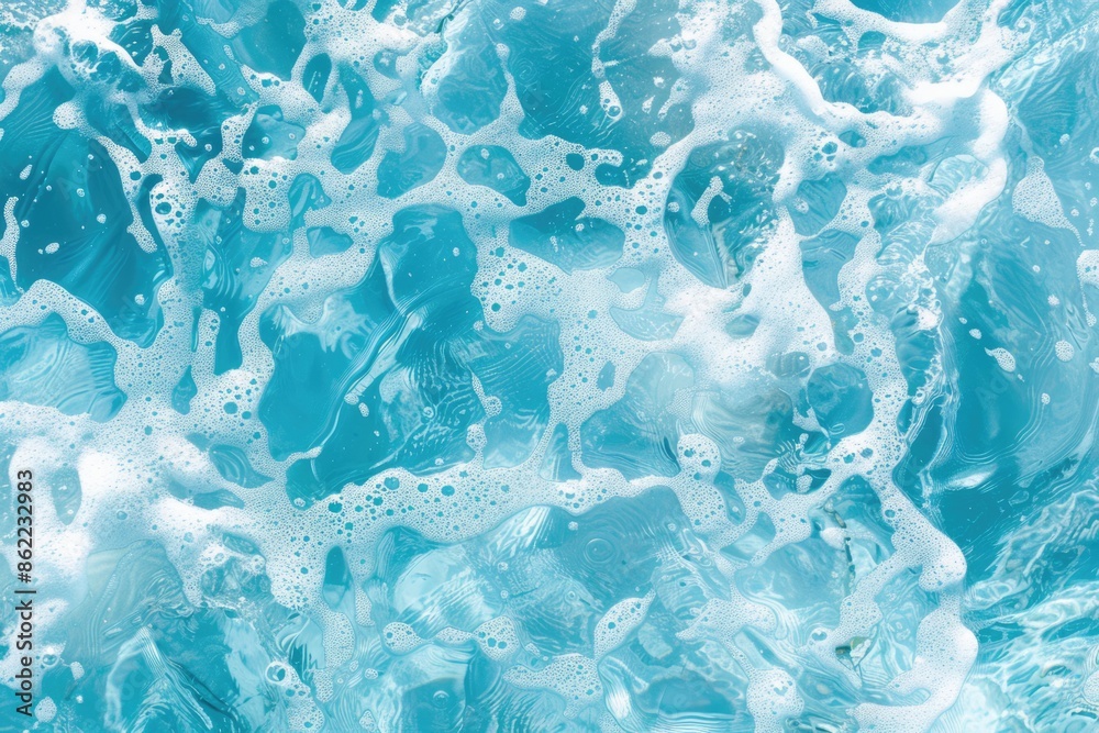 Obraz premium Rippled clear blue water with bubbles background. Transparent aquatic surface texture