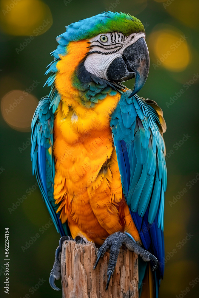 Blue-and-yellow Macaw in a rainforest setting, native to Venezuela Blue-and-yellow Macaw in a rainforest setting, native to Venezuela
