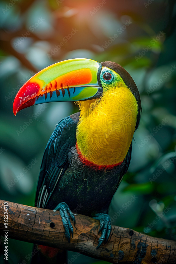Fototapeta premium Keel-billed Toucan in a tropical forest setting, native to Belize