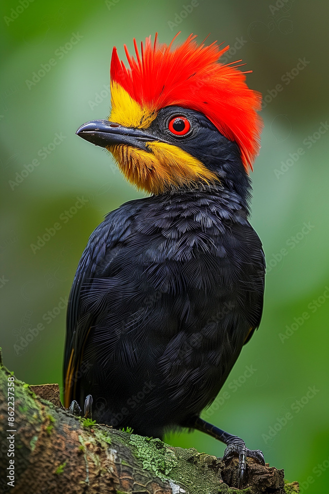 Golden-headed Manakin in a lowland forest setting, native to Brazil