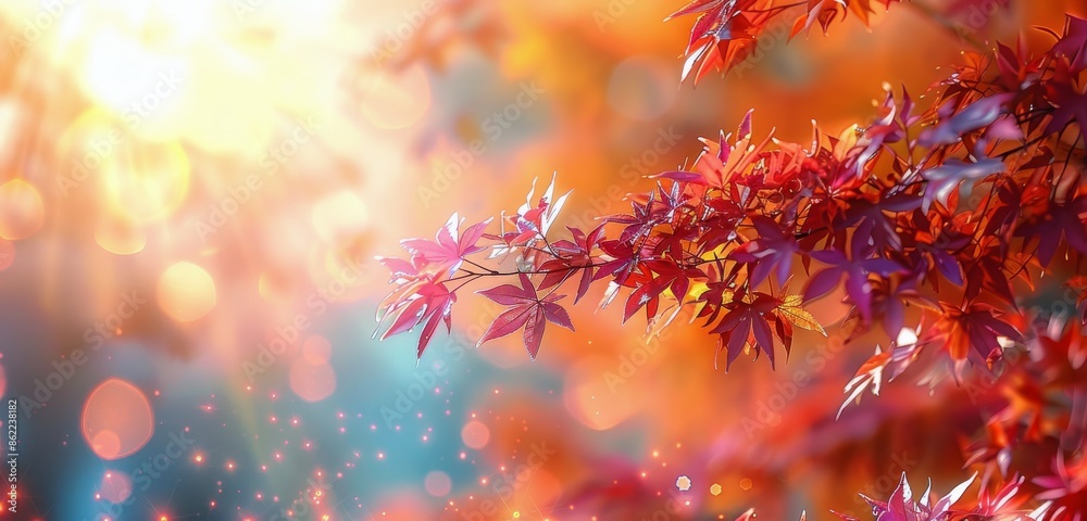 Red Maple Leaves Against A Blurry Autumn Background Red Maple Leaves Against A Blurry Autumn Background