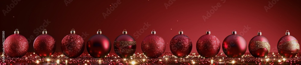 Red And Gold Christmas Ornaments On A Red Background With Bokeh Lights Red And Gold Christmas Ornaments On A Red Background With Bokeh Lights