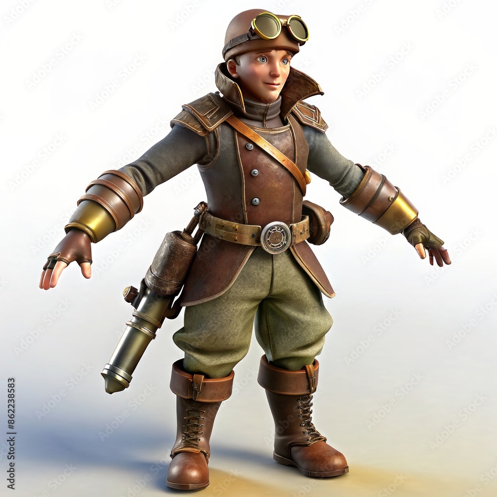 Fototapeta premium 3D Render of a Steampunk Adventurer Action Figure, on isolated white background, Generative AI