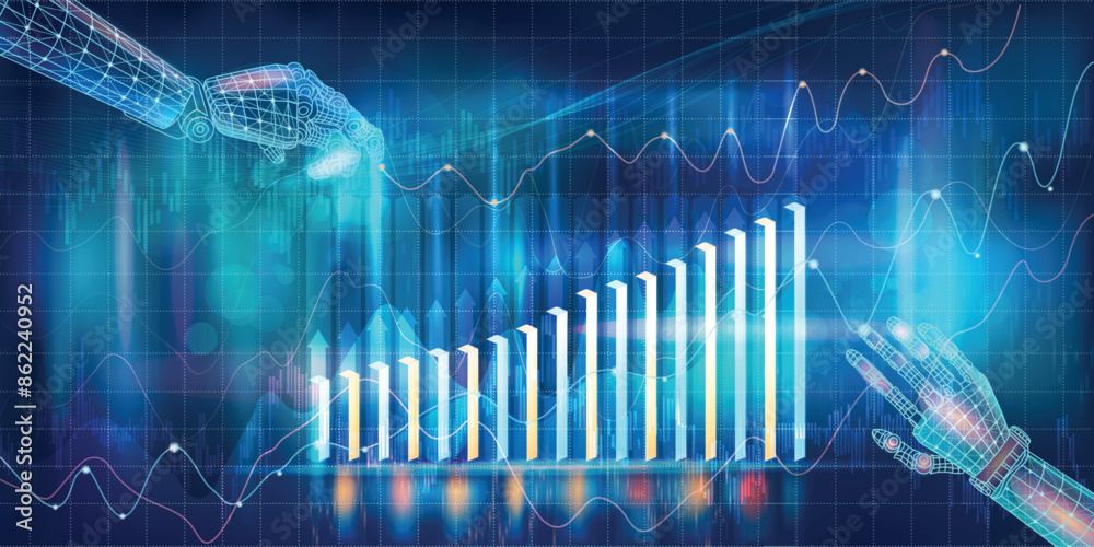 Digital infographic with growth chart and increasing positive indicators in the global economy. Digital infographic with growth chart and increasing positive indicators in the global economy.