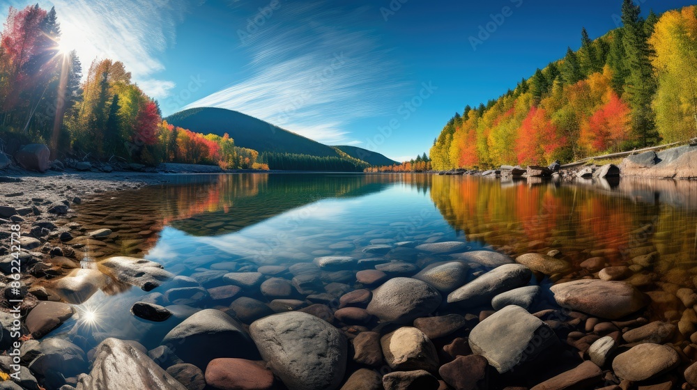 Magnificent colorful Fall day in river park Magnificent colorful Fall day in river park