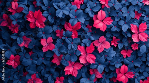 Vibrant red and blue leaves create a stunning, colorful natural background, perfect for botanical and nature-themed projects.