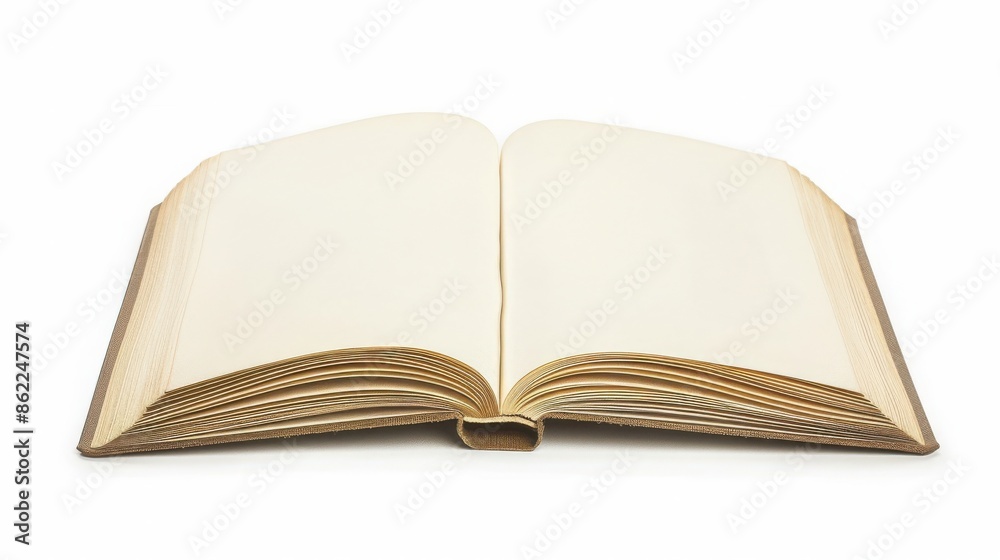 An open blank book with yellowed pages lying flat. Perfect for concepts of literature, writing, or education. An open blank book with yellowed pages lying flat. Perfect for concepts of literature, writing, or education.