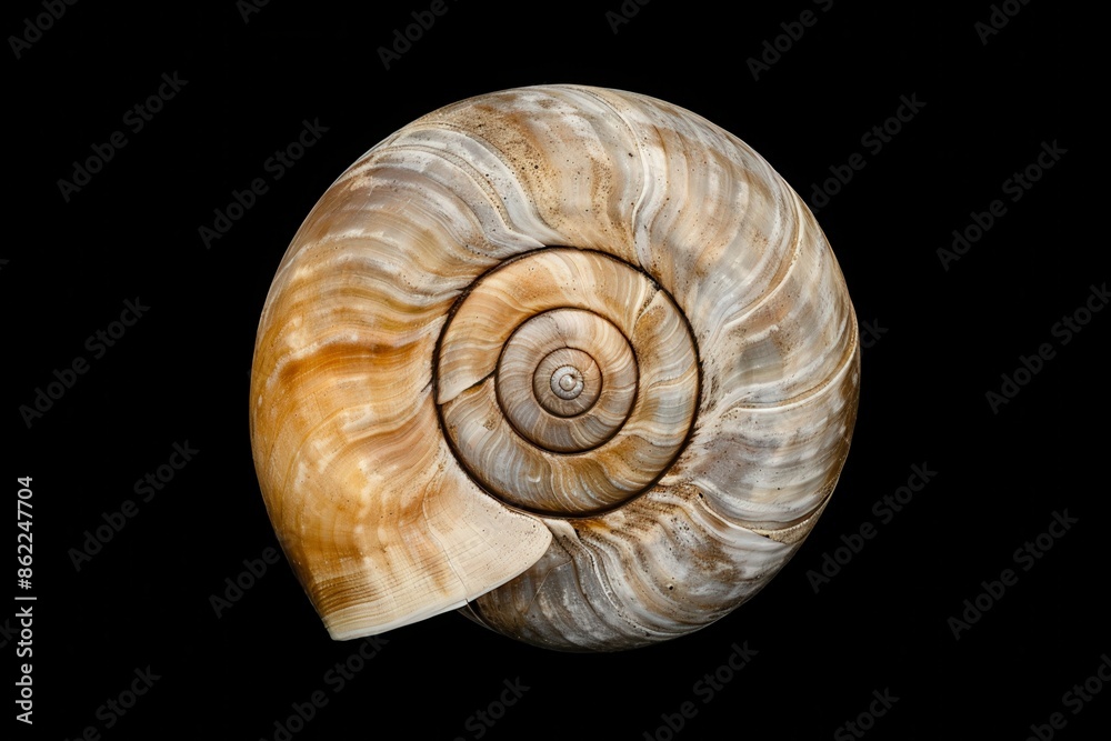 Close-up of a beautifully textured spiral seashell against a black background, showcasing natural patterns and detailed structure. Close-up of a beautifully textured spiral seashell against a black background, showcasing natural patterns and detailed structure.