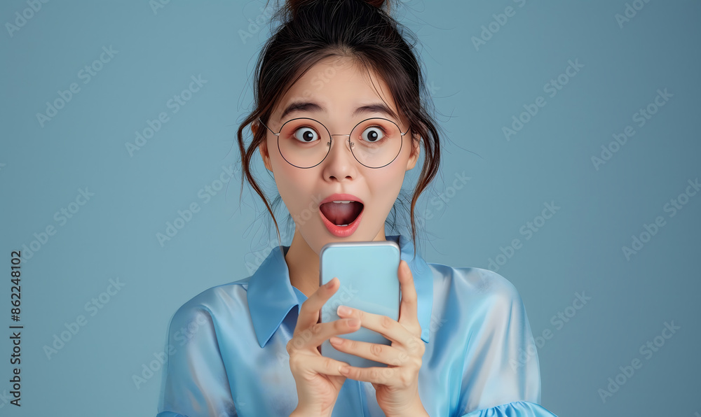 The woman looked at his smartphone with expressions of joy and shock. This photo captures a moment of unexpected joy and excitement. It presents the impact of positive news or a pleasant surprise. The woman looked at his smartphone with expressions of joy and shock. This photo captures a moment of unexpected joy and excitement. It presents the impact of positive news or a pleasant surprise.