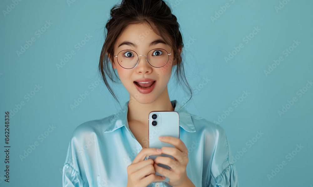 The woman looked at his smartphone with expressions of joy and shock. This photo captures a moment of unexpected joy and excitement. It presents the impact of positive news or a pleasant surprise. The woman looked at his smartphone with expressions of joy and shock. This photo captures a moment of unexpected joy and excitement. It presents the impact of positive news or a pleasant surprise.