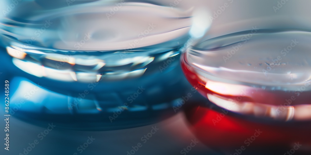 extreme macro photo of clean polished glass, edges with light from four different colors, blurred, warmcore, light red and indigo, grey background, natural colors, depth of field, 2:1 extreme macro photo of clean polished glass, edges with light from four different colors, blurred, warmcore, light red and indigo, grey background, natural colors, depth of field, 2:1