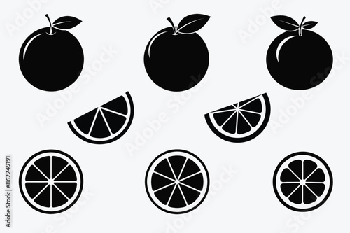 orange silhouette vector set of fruit
