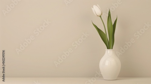 Wallpaper Mural Minimalist white vase with a single white tulip flower on a neutral background, simple and elegant home decor concept. Torontodigital.ca