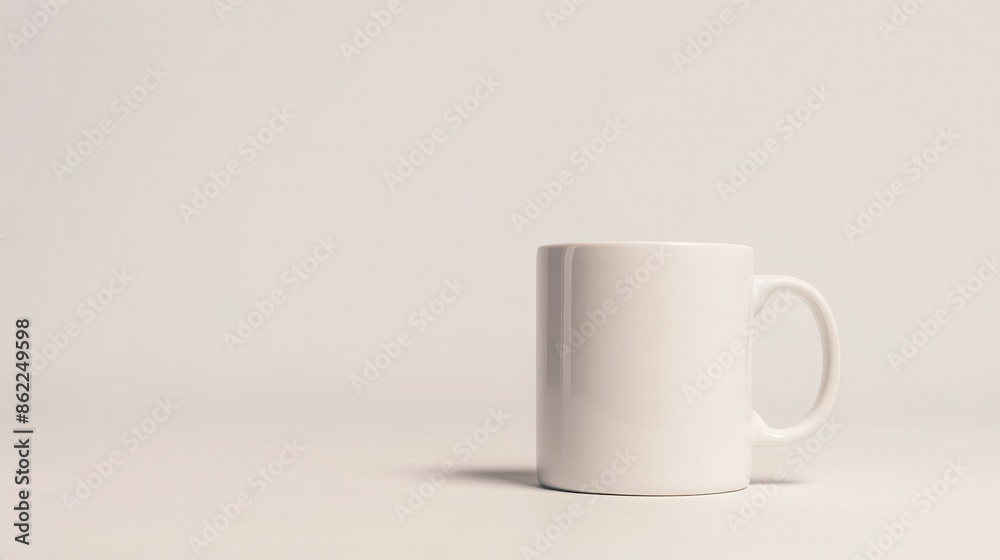 Minimalistic white mug on a plain background, perfect for showcasing simplicity and elegance in kitchenware or lifestyle designs. Minimalistic white mug on a plain background, perfect for showcasing simplicity and elegance in kitchenware or lifestyle designs.