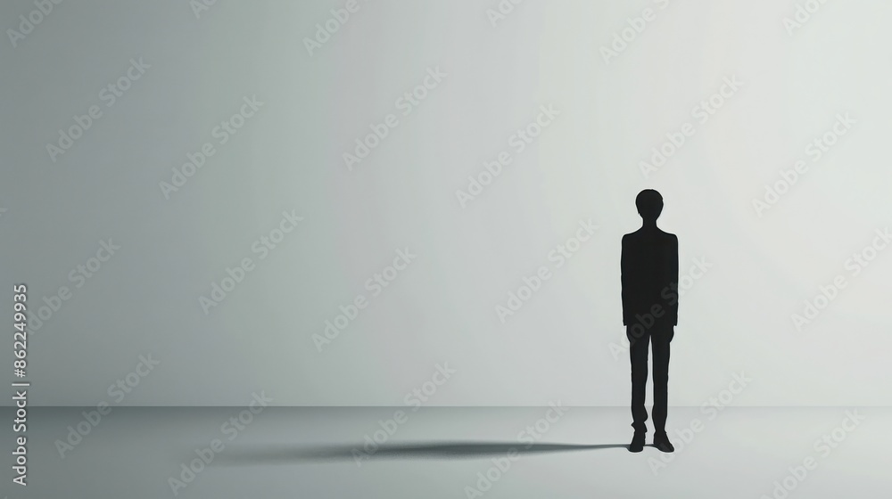 Silhouette of a person standing alone against a minimalist backdrop. Emphasizes solitude, introspection, and simplicity. Silhouette of a person standing alone against a minimalist backdrop. Emphasizes solitude, introspection, and simplicity.