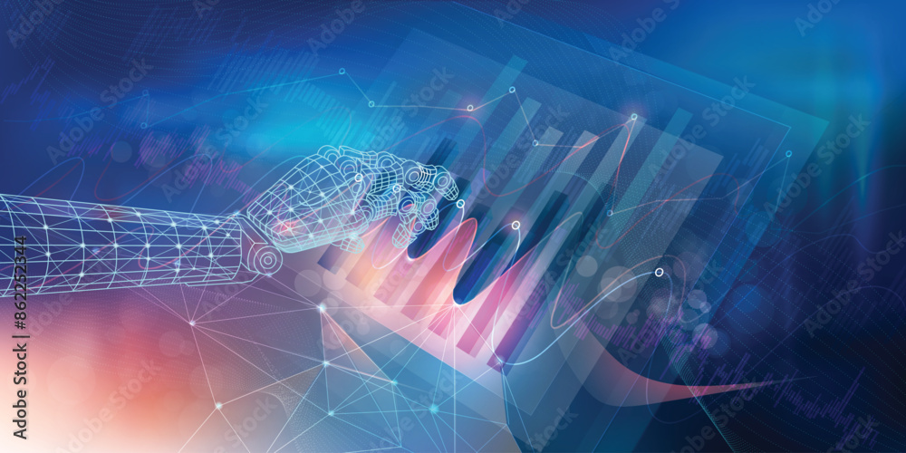 Fototapeta premium Digital infographic with visual graph of economic growth and financial data analysis.