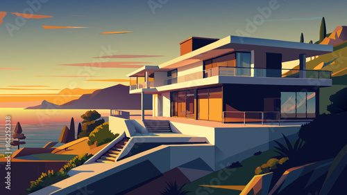 Modern Luxury Villa Overlooking Sunset on the Coast