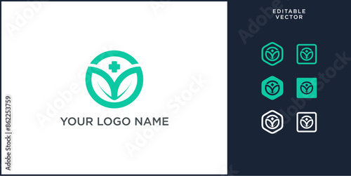 Amazing Vector set of herbal center logo, made of leaf and medical cross symbols, can be used in various media easily, editable, Exclusive