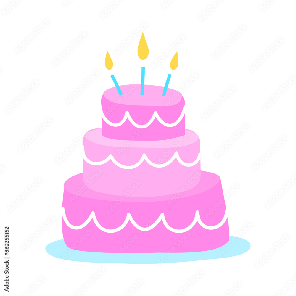 Sweet birthday cake with candles on white background Sweet birthday cake with candles on white background