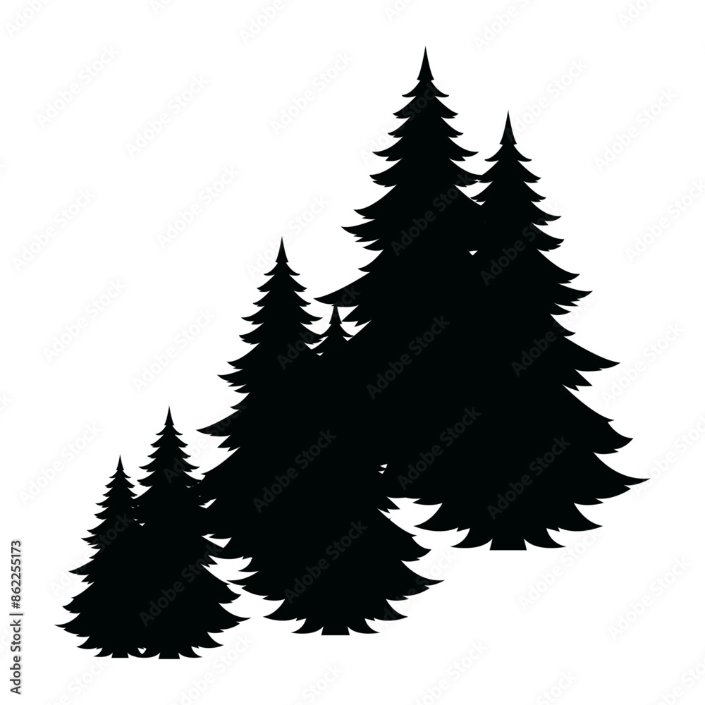 Obraz premium Vintage trees and forest silhouettes set