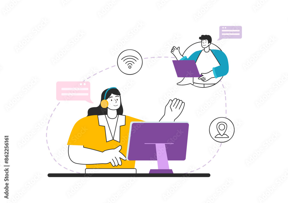 Intranet Internet Network Connection Technology Vector Illustration to Share Confidential Company Information and Website in Flat Cartoon Background Intranet Internet Network Connection Technology Vector Illustration to Share Confidential Company Information and Website in Flat Cartoon Background