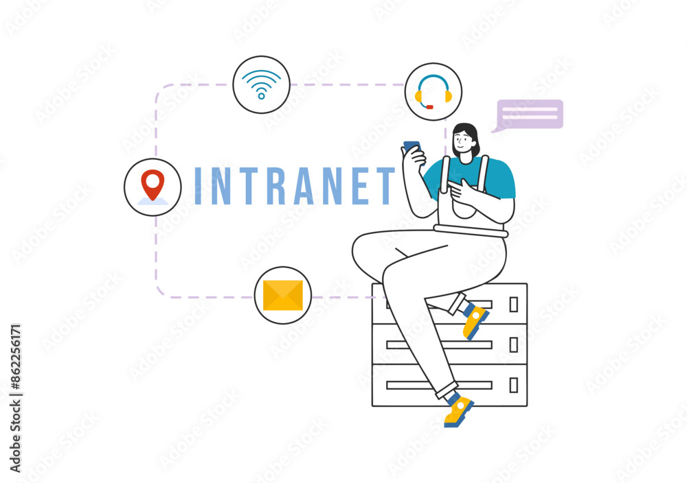 Intranet Internet Network Connection Technology Vector Illustration to Share Confidential Company Information and Website in Flat Cartoon Background Intranet Internet Network Connection Technology Vector Illustration to Share Confidential Company Information and Website in Flat Cartoon Background
