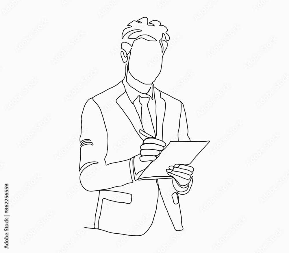illustration of businessman or professional person,  line art vector with simple japanese cartoon style.