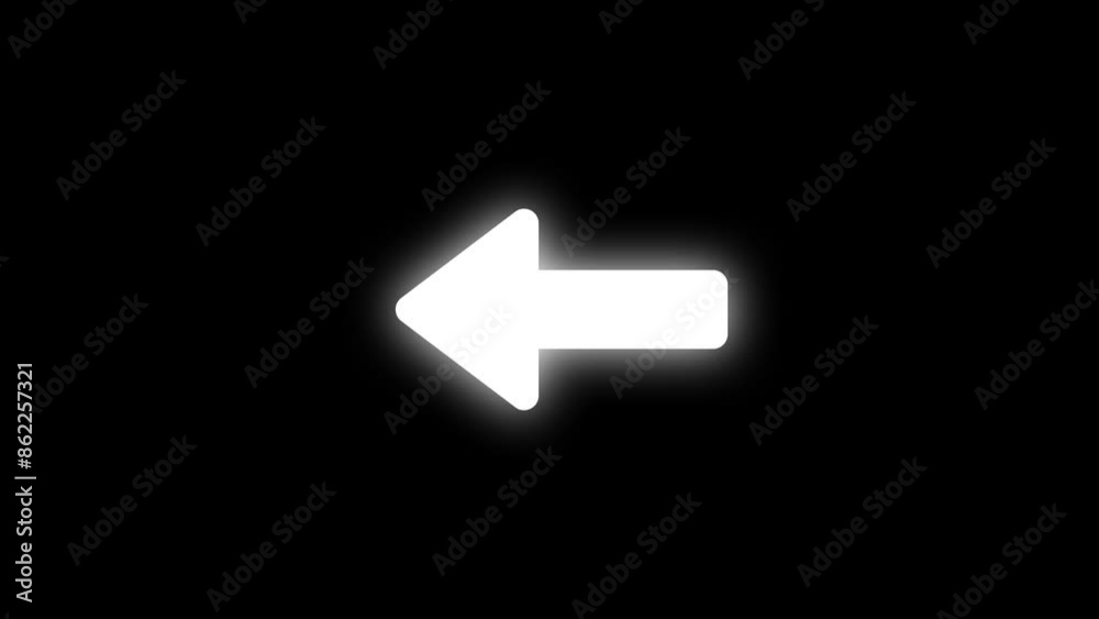 Animated white arrow from right to left on black background Animated white arrow from right to left on black background