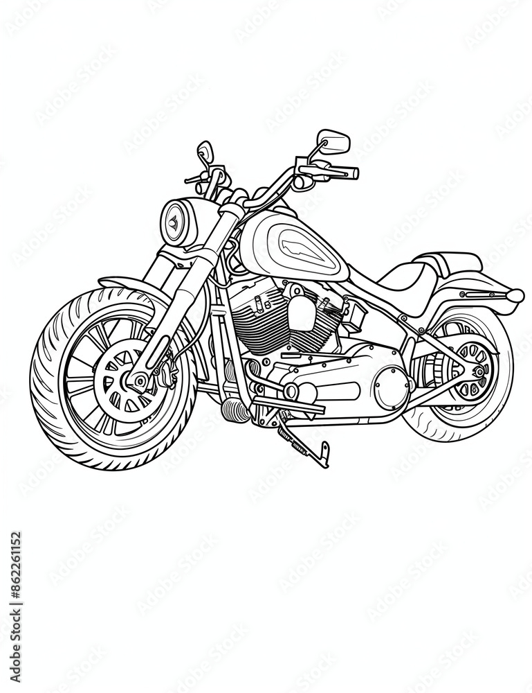 Naklejka premium Motorcycle isolated on white background - Coloring Pages for All Ages: Transportation Printable Line Art