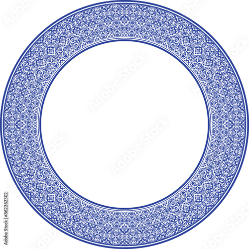Round red Frame, workpiece for your design. Ornamental elements and motifs of Kazakh, Kyrgyz, Uzbek, Tajik national Asian decor for plate, textile and print design. Circle frame. Vector.