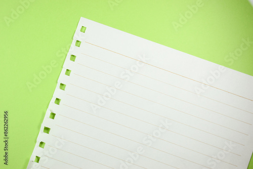 line paper texture on green background, blank sheet notebook