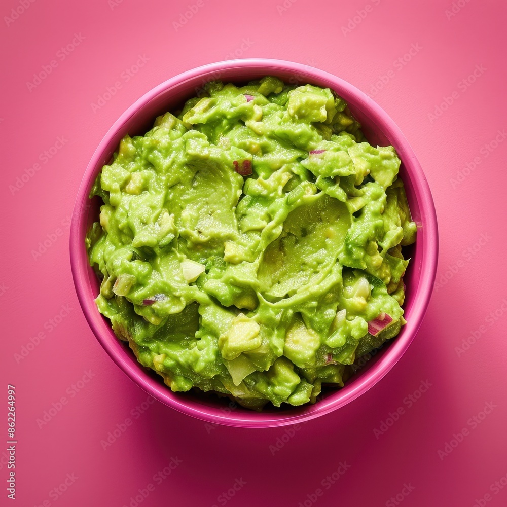 Green Guacamole in a Pink Bowl