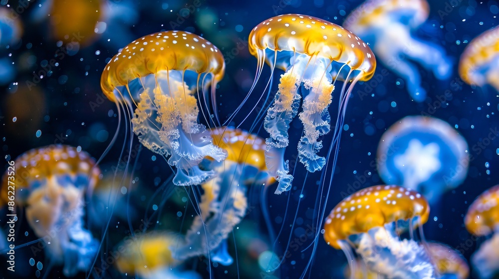 Jellyfishes in an aquarium. Jellyfishes in an aquarium.